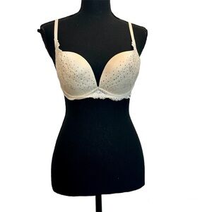 LA Senza Beyond sexy cream crystal rhinestone embellished bra Sz 32D